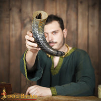 Driking horn with leaf design for Viking and medieval feasting and wedding
