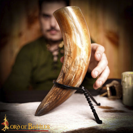 Drinking horn holder made from metal