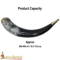 Drinking horn with decorative Viking brass design trim