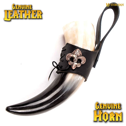 Small size drinking horn with leather holder