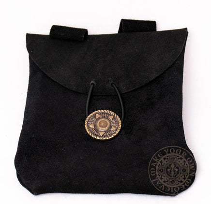 medieval leather bag in black suede leather with leather tie