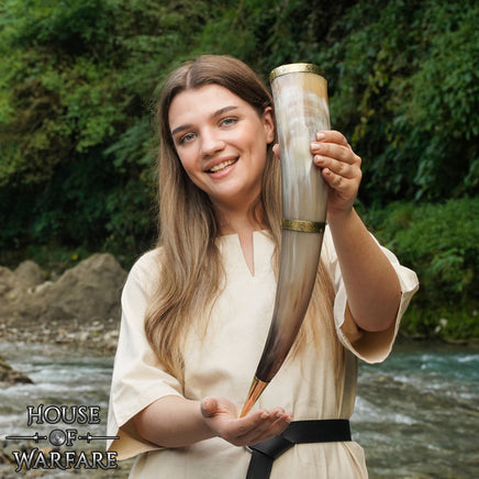Medieval Brass-Tipped Drinking Horn