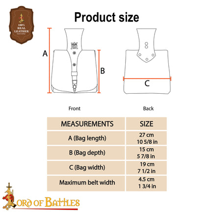 14th Century Medieval Leather Belt Pouch with Brass Mounts