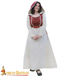 Medieval Brown and White Fantasy Dress with Hood