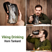 Horn Tankard with Howling Wolf Engraving