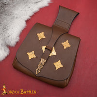 26470BR Medieval Lord leather belt bag with brass mounts