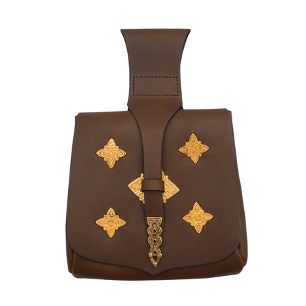 Viking Leather Tarsoly Belt Bag with Decorative Mounts