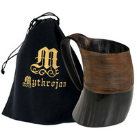 Horn Tankard with leather strap, 600 ML, Carved Leather Design.