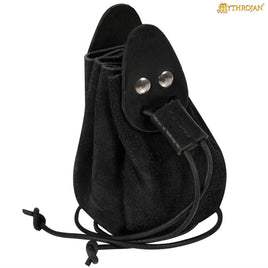 Black Leather Drawstring Pouch