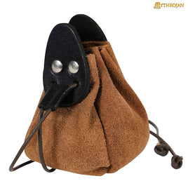 Black and Brown Leather Drawstring Pouch