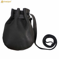 Leather Pouch Drawstring Bag – Black