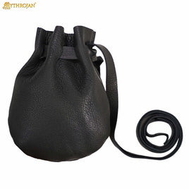 Leather Pouch Drawstring Bag – Black