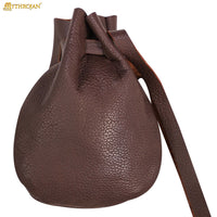 Drawstring leather Coin Pouch -  Dark Brown