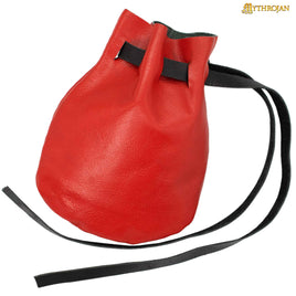 Drawstring Leather Coin Pouch -  Red with Black Cord