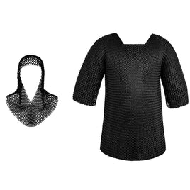 Chainmail Shirt with Coif Blackened - Large