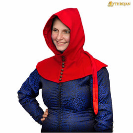 Medieval Red Wool Hood with Buttons