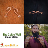 Cloak Clasp with Celtic Wolf Motifs Solid Bronze