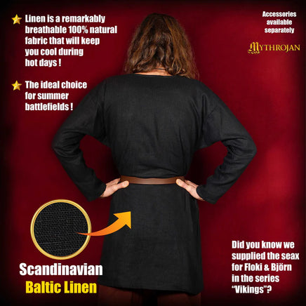 Back View of Black Medieval Tunic with Full Length Arms