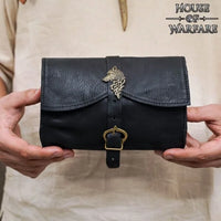 Medieval Leather Pouch with Brass Wolf