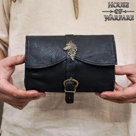 Medieval Leather Pouch with Brass Wolf