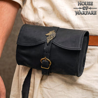 Medieval Leather Pouch with Brass Wolf