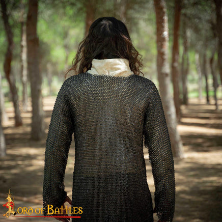 Blackened Chainmail hauberk riveted Medieval armour