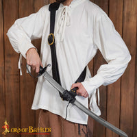 Black leather pirate baldric belt with brass buckle available in Australia