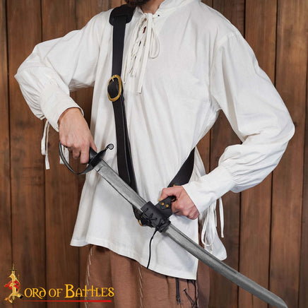 Black leather pirate baldric belt with brass buckle available in Australia