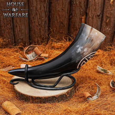 Blacksmith Forged Drinking Horn Stand with Decorative Twist
