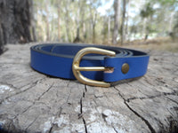 Leather Belt with Brass D-Buckle - Blue or Red