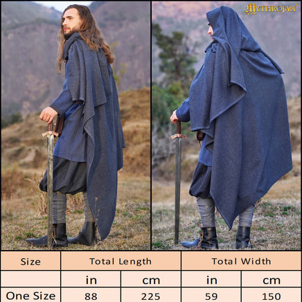Blue historical medieval wool cloak