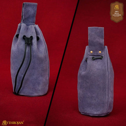 Blue suede drawstring bag