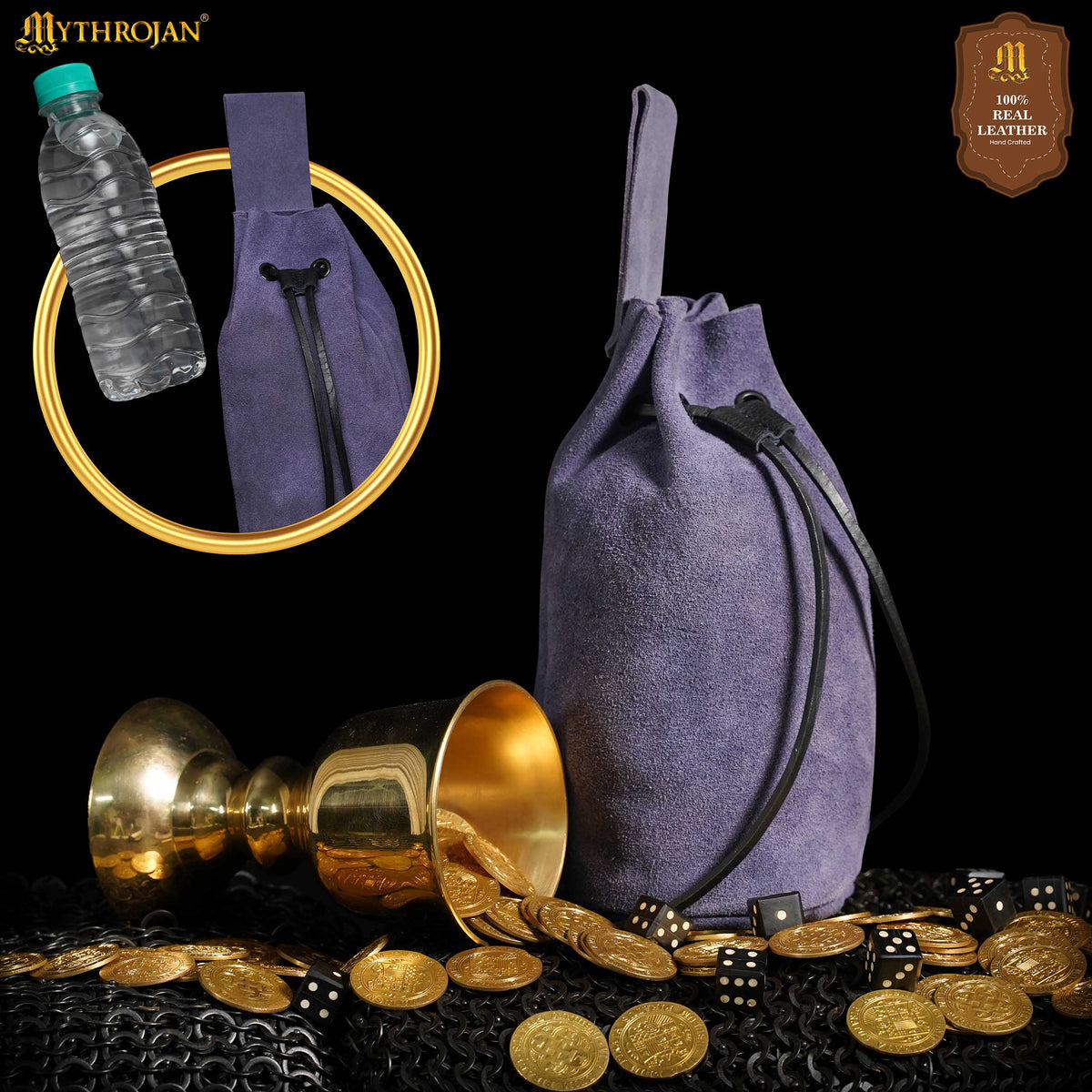 Dark Blue suede leather drawstring belt bag| Make Your Own Medieval