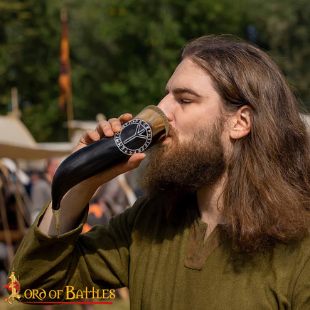 Brass Viking Drinking Horn with Brass carved with Algiz Sigil