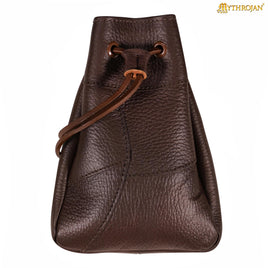 Brown Patchwork Leather Drawstring Bag