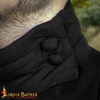 Button up neck feature of Black Medieval Gambeson