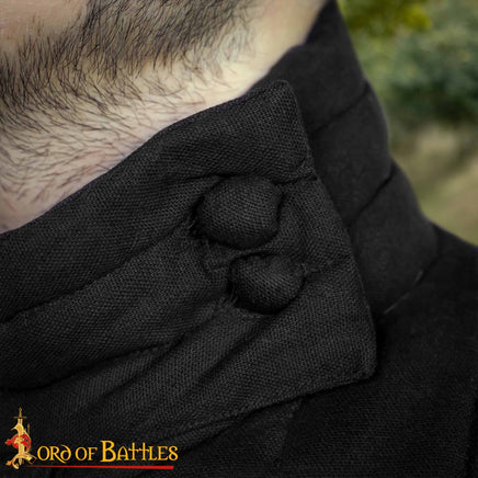 Button up neck feature of Black Medieval Gambeson