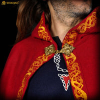 Celtic red wool cape with clasp and embroidery