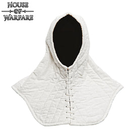 Dark Ages Canvas Padded Arming Hood with Collar and Cap - Ecru