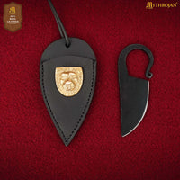 Celtic Ring Necklace Knife with Black Leather Sheath