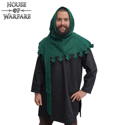 Renaissance Green Liripipe Woolen Hood LARP, SCA & Reenactment