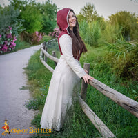 Medieval Brown and White Fantasy Dress with Hood