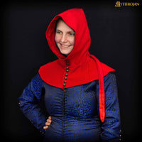 Medieval Red Wool Hood with Buttons