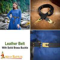 Trefoil and Cathedral Medieval Black Belt - Veg Tan Leather