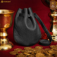 Leather Pouch Drawstring Bag – Black