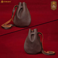Drawstring leather Coin Pouch -  Dark Brown