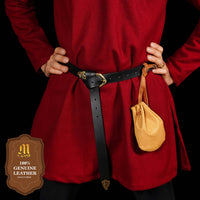 Drawstring leather Coin Pouch -  Tan