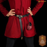 Red and Black Leather Drawstring Pouch