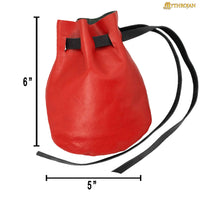Drawstring Leather Coin Pouch -  Red with Black Cord