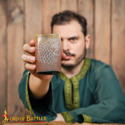 DarkAgesVikingHornBeerTankardSetof2HandcraftedGenuineOxHorn